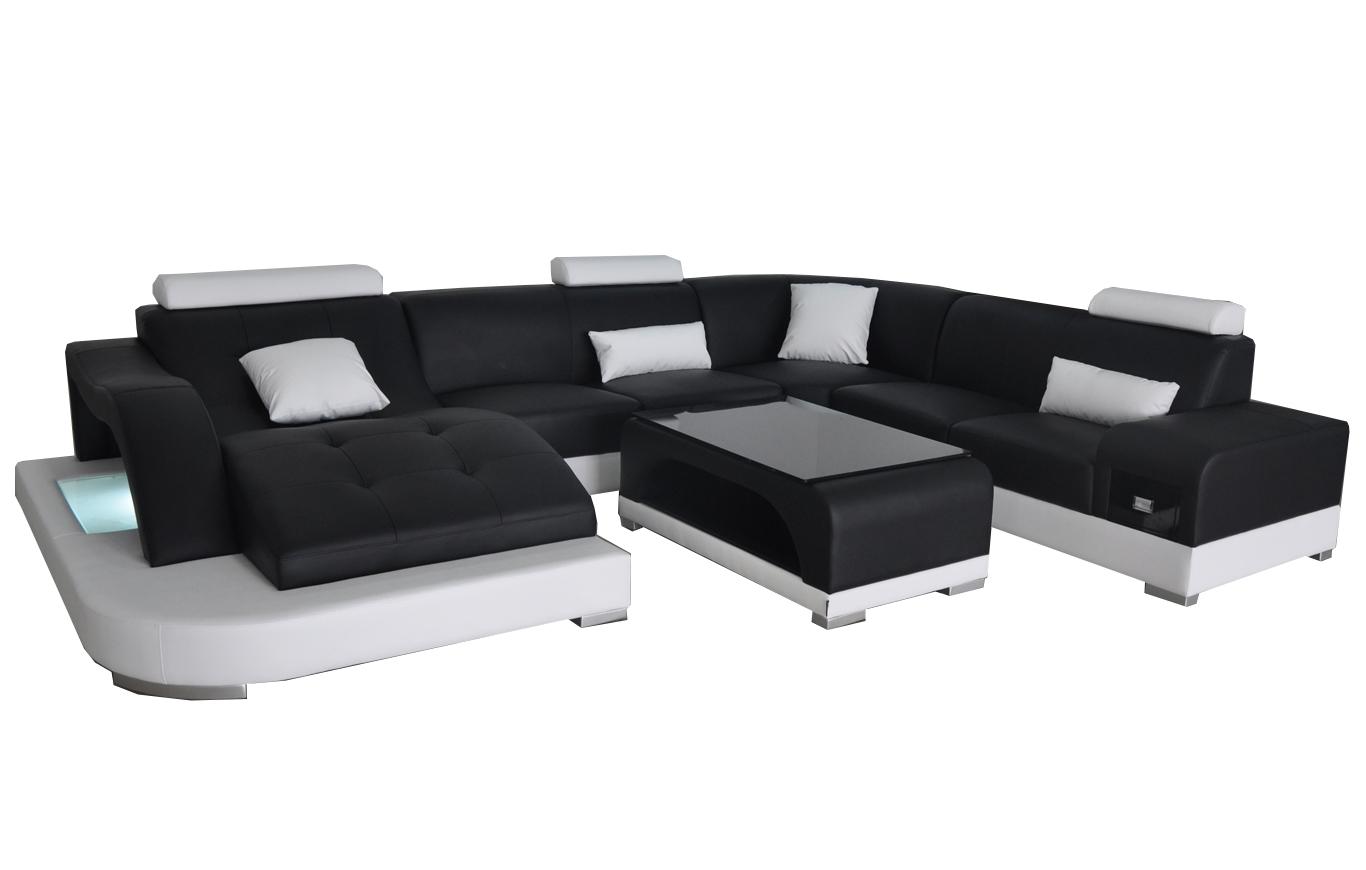 Leather Sofa Modern Seat Couch Upholstery Design Corner Living Area + Table Couches