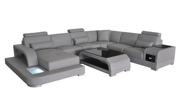 Leather Sofa Living Room Set Design Modern Corner Sofa U-Form G8013+Table