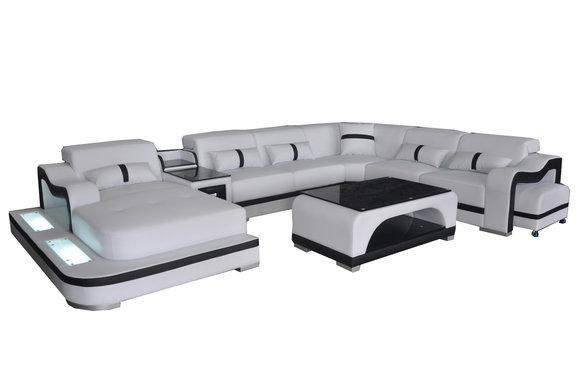 Leather Couch Upholstery Seat Living Landscape Design Modern Corner Set U Shape + Table