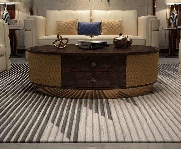 Designer Wood Leather Table Drawers Couch Luxury Tables Living Room New