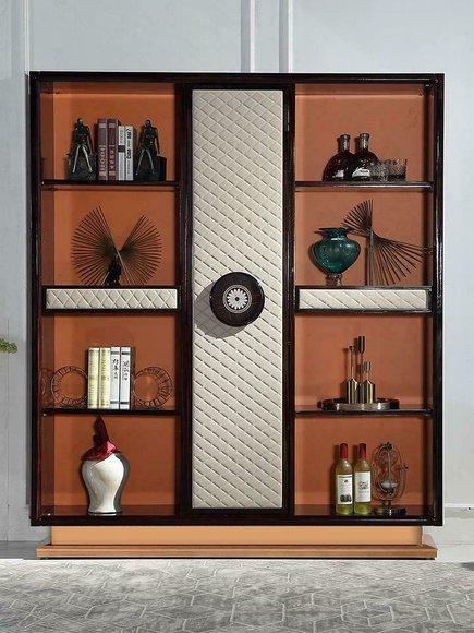 Luxury Designer Display Cabinet Wood Leather Books Cupboards Living Work Room