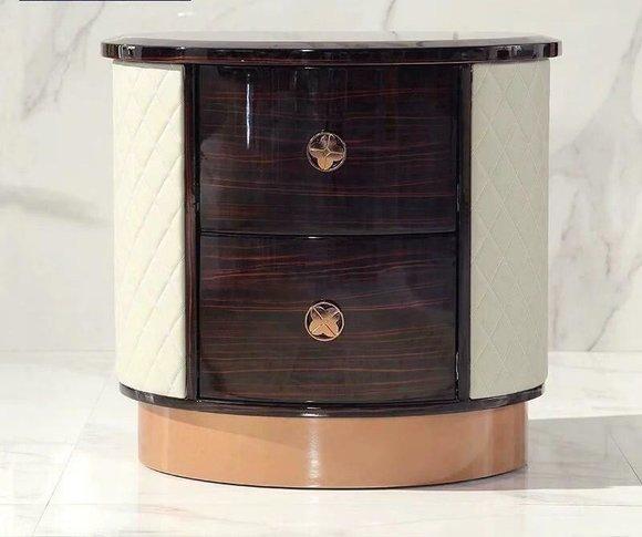 Modern style designer oval bedside table made of real wooden frame with 2-sliding drawers