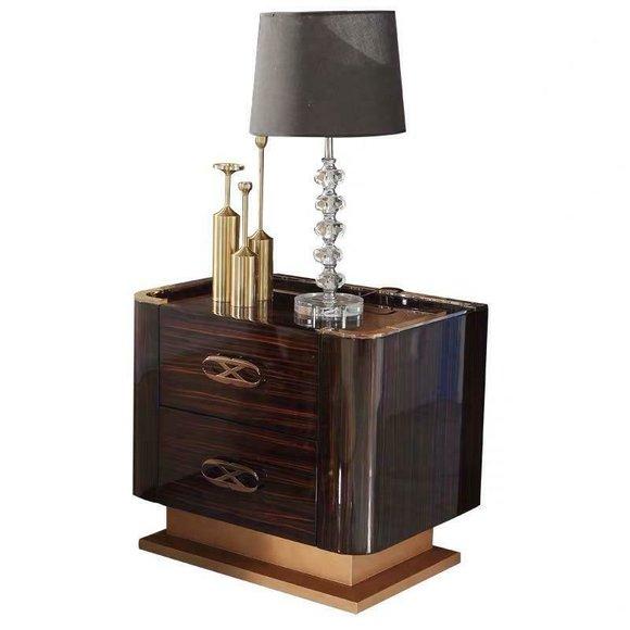 Modern style designer made of real wooden gloss bedside table with 2-sliding drawers