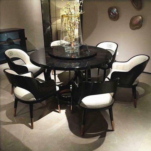 Noble wood round table + 6 chairs dining room group reclining chairs tables designer