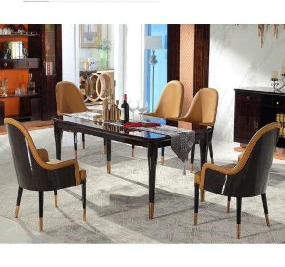 Precious wood table set 7pcs living dining room 6x armchairs chair seat cushions