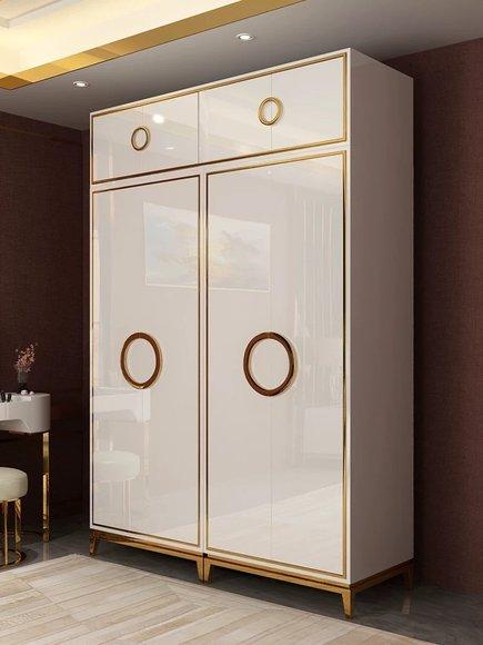 Modern style designer gloss wardrobe made of real wooden frame & stainless steel with 8-swing doors