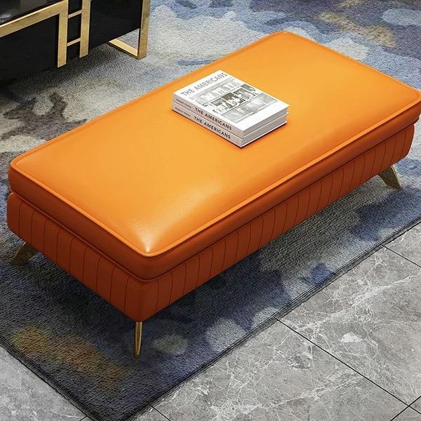 Stool Upholstered Stool Foot Furniture Living Benches Seat Leather Orange Design Leather