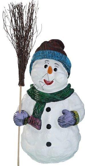 Christmas deco figure of a snowman boy with a hat & a broom 62x36cm