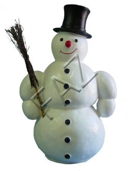 Decorative sculpture of a massive christmas snowman with a black hat & a broom 126cm