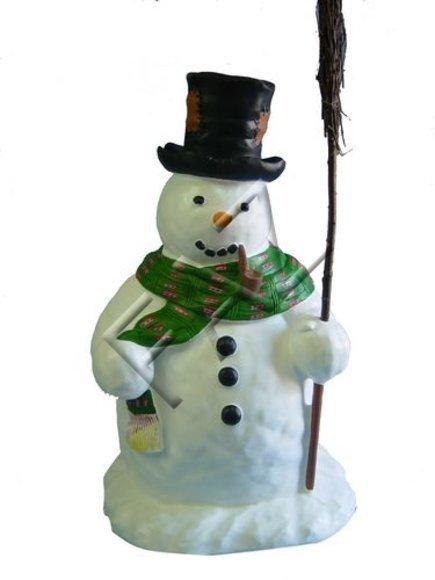 Christmas deco figure of a snowman with a black hat, smoking pipe & broom 94 cm