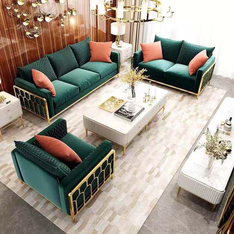 Three seater couch upholstery design sofa modern seat sofas velvet room furniture 3pcs