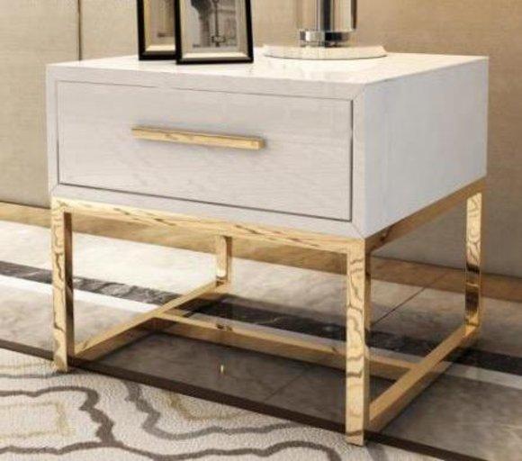 Modern style designer bedside table with a sliding drawers made of real wood & stainless steel frame