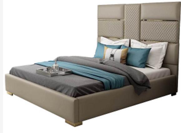 Designer marriage double bed with high backrest in modern style 180x200cm size made of leather