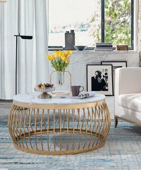 Round Designer Stone Couch Stainless Steel Sofa Table Living Design Round Metal Tables