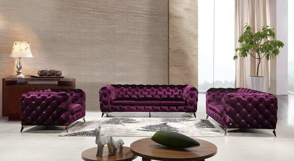 Luxury High Quality Sofa Couch Upholstery Seat 3+2+1 Set Chesterfield Purple New