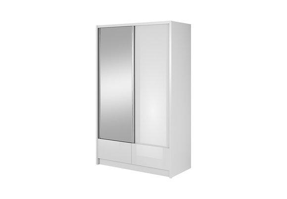 Designer wardrobe in modern style made of MDF with mirror, sliding doors & 2-sliding drawers 130cm