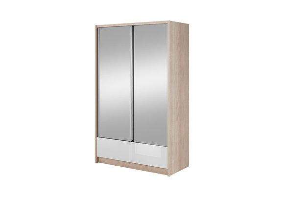 Designer wardrobe in modern style made of MDF with 2-mirrors, sliding doors & 2-sliding drawers 130cm