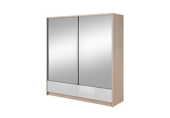 Designer XXL wardrobe in modern style made of MDF with 2-mirrors, sliding doors & 2-sliding drawers 200cm