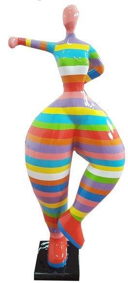 Abstract decorative sculpture designed as a gloss standing gymnastic figure in bright colorful stripes 85cm (N110A)