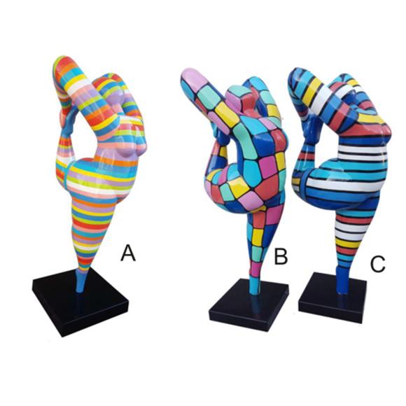 XXL decorative sculpture designed as a gloss gymnastic figure in colorful stripes 141cm