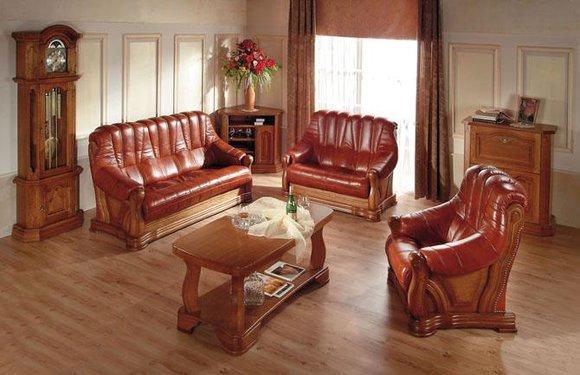 Antique style leather sofa set 3+1+1 seater Italian leather upholstery