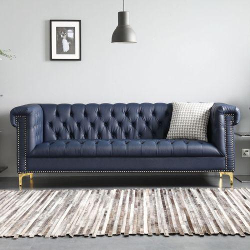 English Style Furniture Sofa Chesterfield 3-Seater Couch Blue Living Room New Upholstered