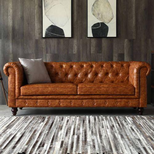 Chesterfield Sofa 3-Seater Leather Upholstery Design Sofa Luxury Couch Classic Brown New