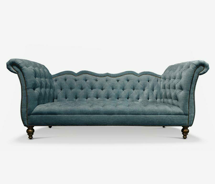 English Luxury Sofa Chesterfield 3-seater Textile Couch Blue Classic Living Room New