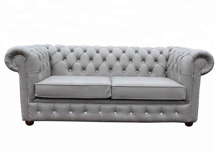 Grey Chesterfield Couch Sofa Premium Faux Leather White New 3-Seater With Cushions