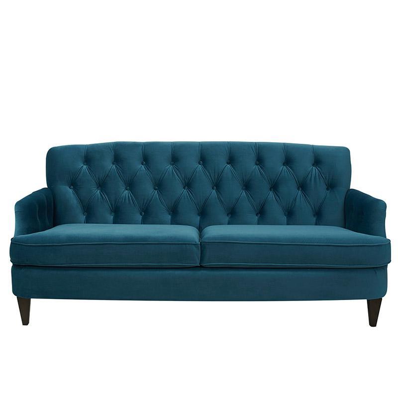 Blue Royal Style Sofa Chesterfield 3-Seater Turquoise New Textile Couch Thin Armrests