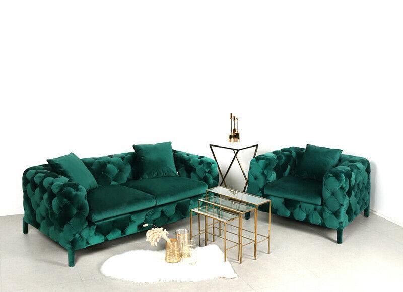 Chesterfield 3+1 Sofa Set Green Chesterfield sofa fabric Textile couches upholstery set