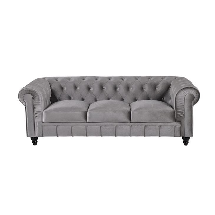 Chesterfield Upholstered Couch 3-seater New Grey Sofa with Cushions Textile Cover