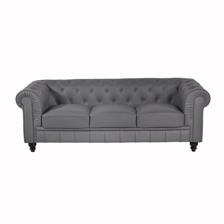 Chesterfield 3-seater Sofa Upholstered Premium Faux Leather New Grey Couch Soft Cushions Comfy