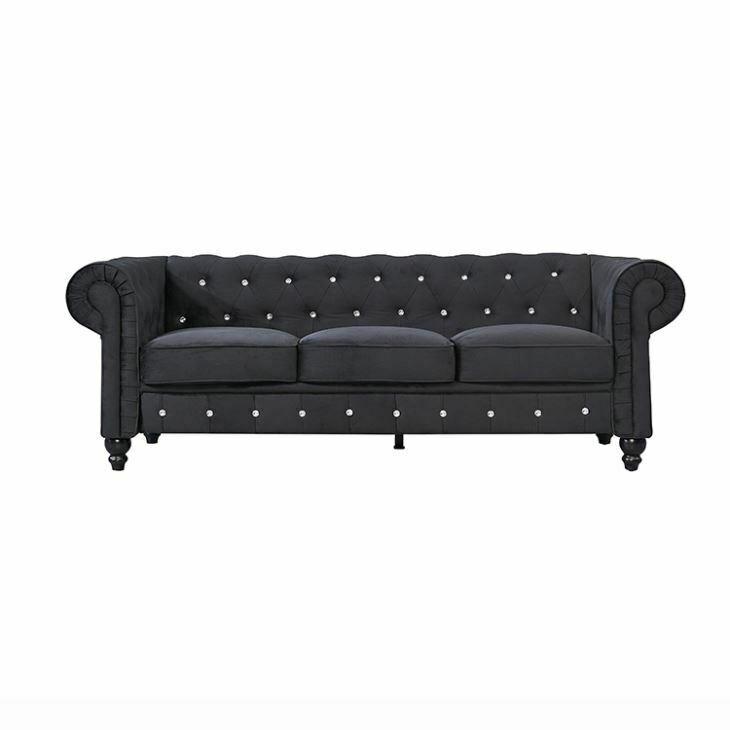 Classic Style Chesterfield Sofa Upholstered Textile 3-seater With Soft Cushions Dark Grey Couch