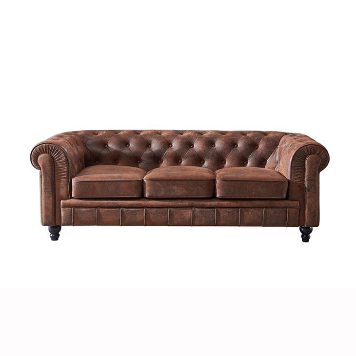 Chesterfield Faux Leather Brown Sofa Upholstered 3-seater New Comfortable Couch with Cushions