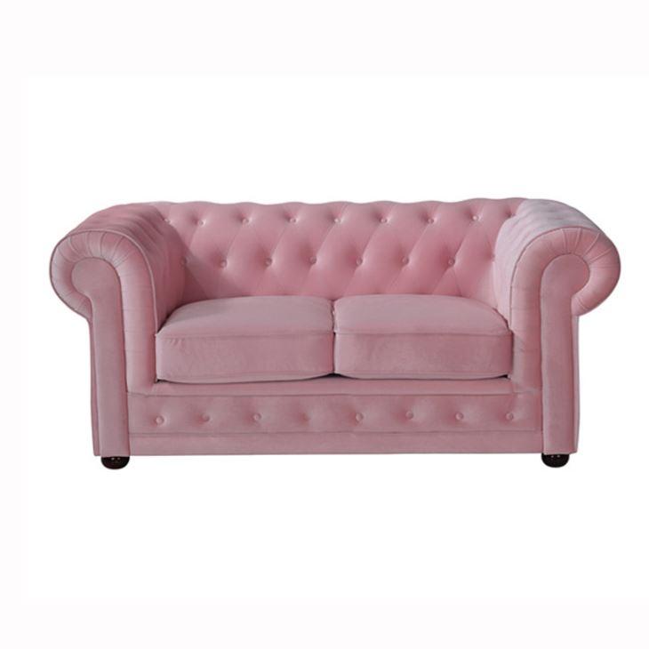 Chesterfield Classic Sofa Pink Textile 3-seater Upholstered Real Wood Frame New Loveseat Couch