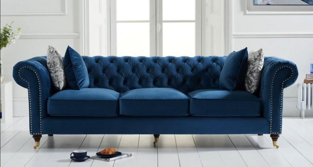 Blue Chesterfield sofa couch upholstery fabric leather couches upholstery set new