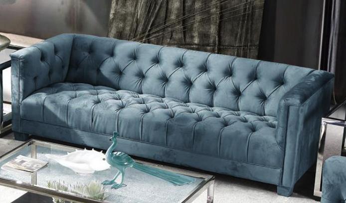 Blue Velvet Sofa Upholstered 3-Seater Chesterfield Textile Couch New Living Room Couch