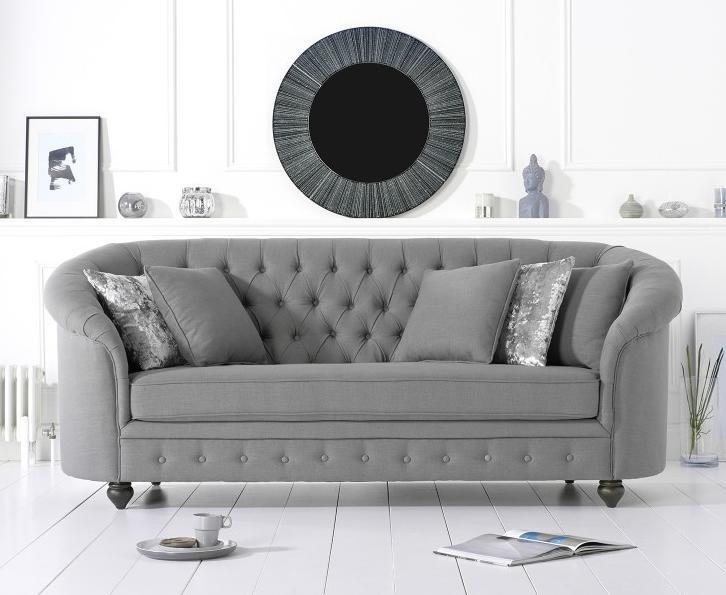 Grey Velvet Sofa 3-Seater Upholstered Rounded Back Couch New Living Room Textile