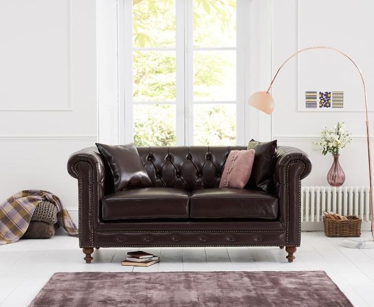 Premium Chesterfield Sofa 2-Seater Upholstered Faux Leather Cover Brown Red High-Quality Wood Frame New