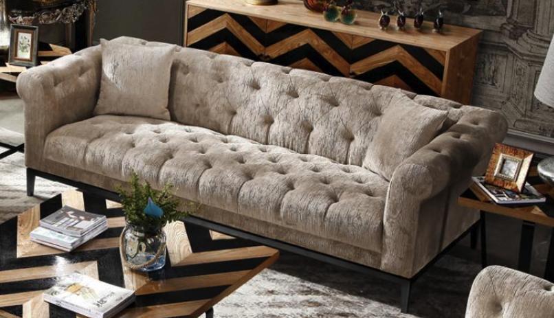 Noble luxury Chesterfield sofa 3-Seater Brown couch upholstery fabric Textile Modern Style New