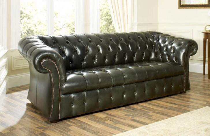 Green Chesterfield Sofa Couch Upholstery Fabric Faux Leather Couches 3-Seater Glossy New