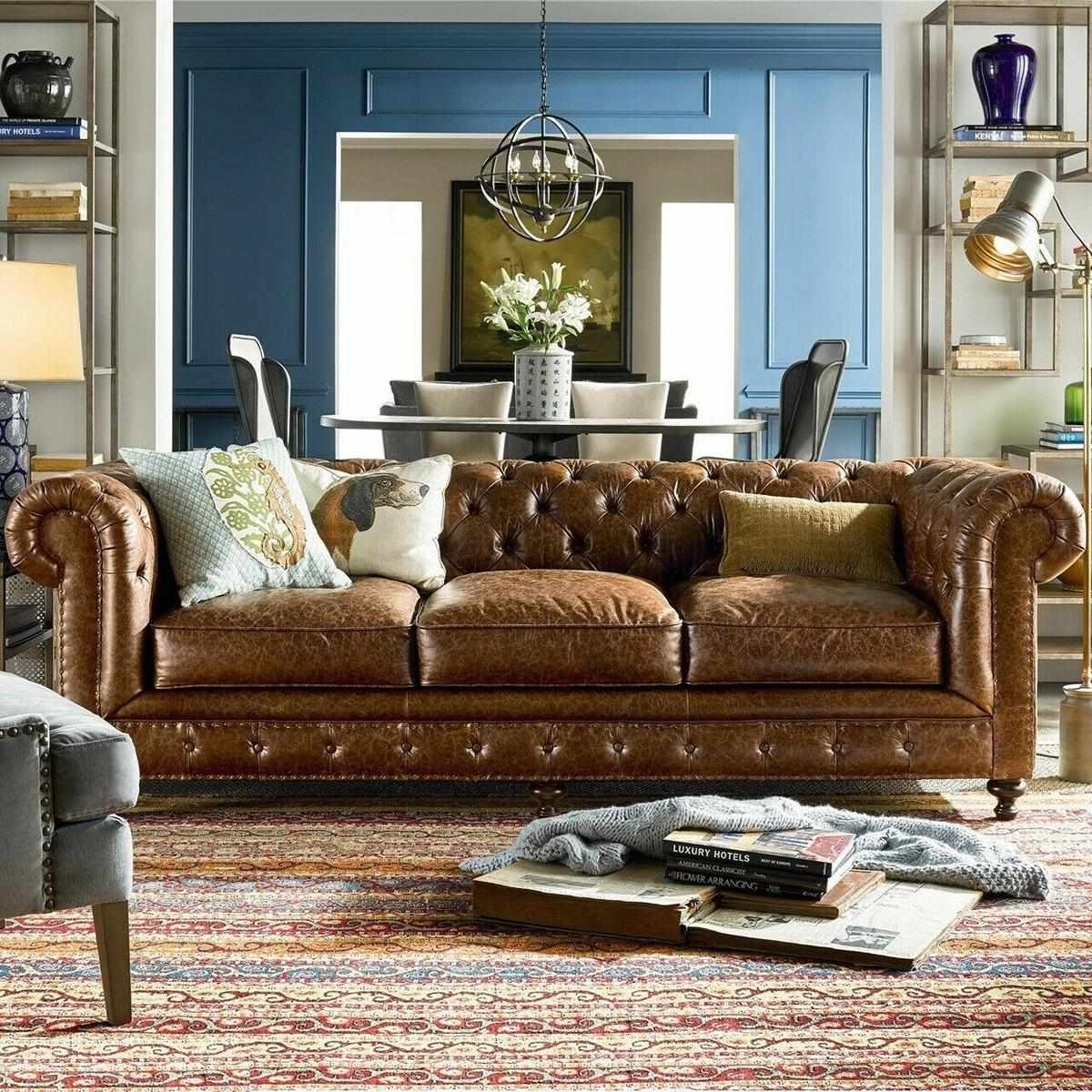 Chesterfield Luxurious sofa 3-Seater couch upholstery fabric Premium Faux leather Brown