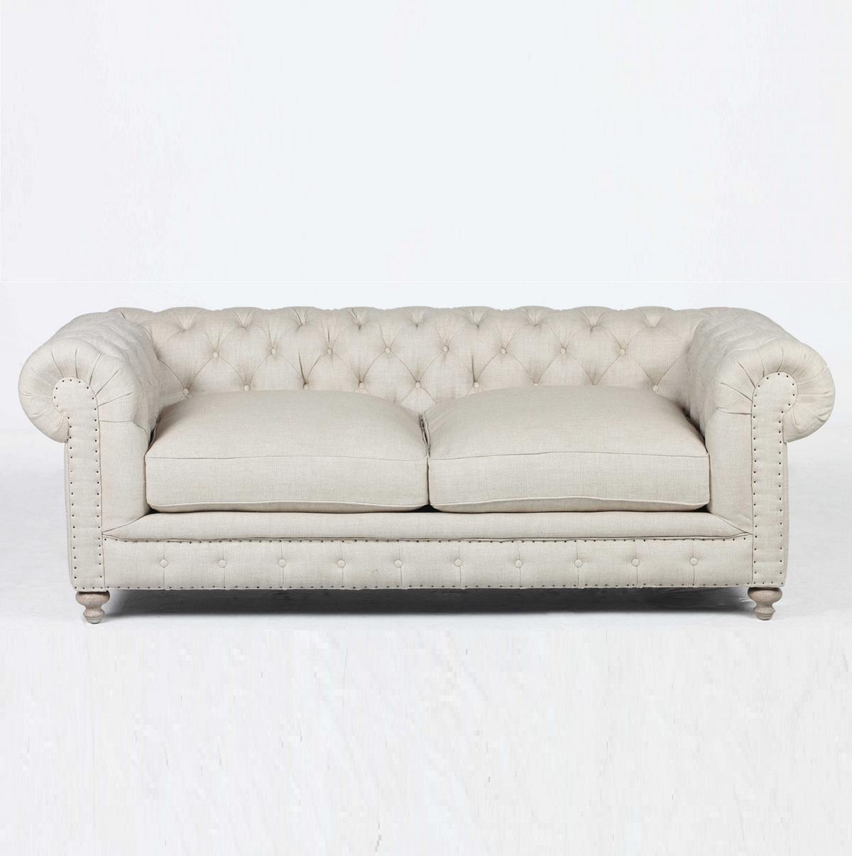 Luxury Chesterfield 3-Seater Classic Textile White Upholstery Couch England Seat Cushions New