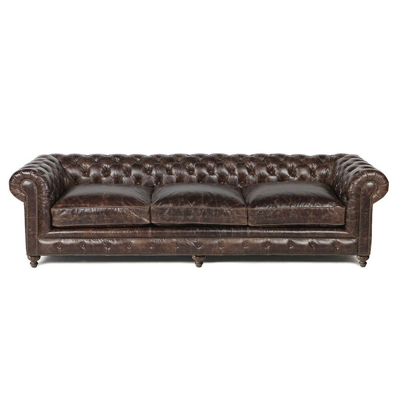 Chesterfield 5-Seater sofa couch upholstery fabric faux leather couches Big XXL Brown