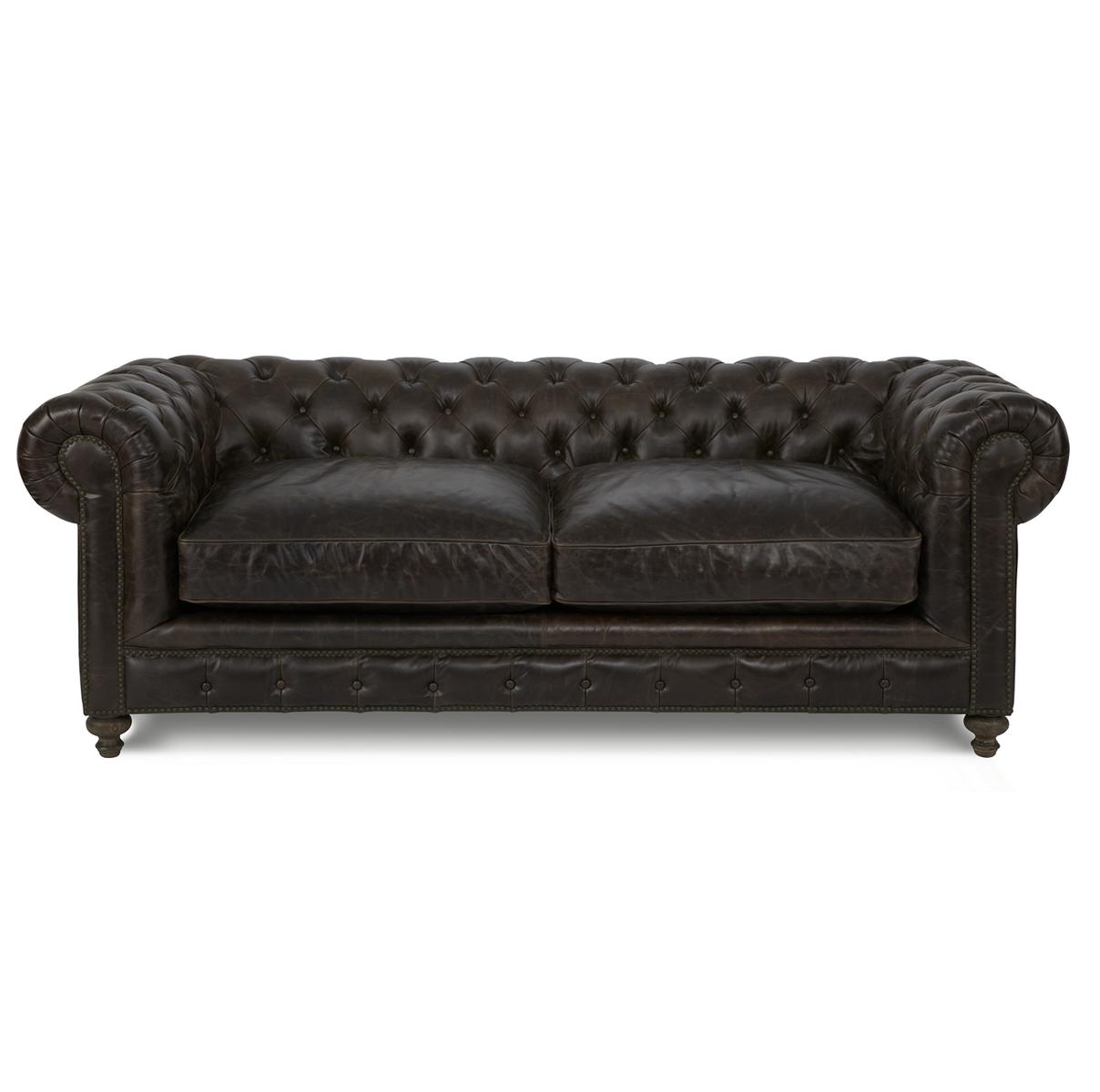 Chesterfield 3-seater Sofa Couch Upholstery Faux leather antique Classic style dark brown cover