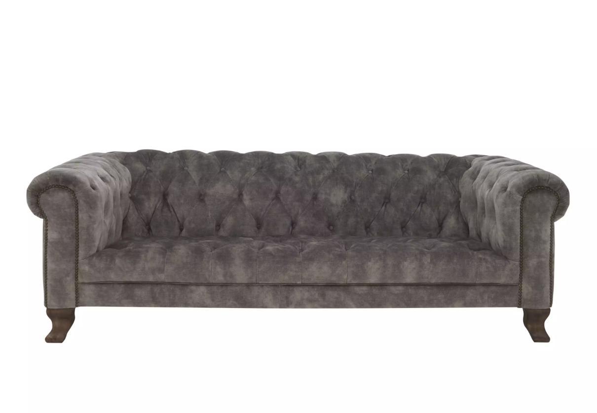 Classic 3-Seater leather sofa - Grey Chesterfield textile fabric couch 3 seats New jvfurniture®