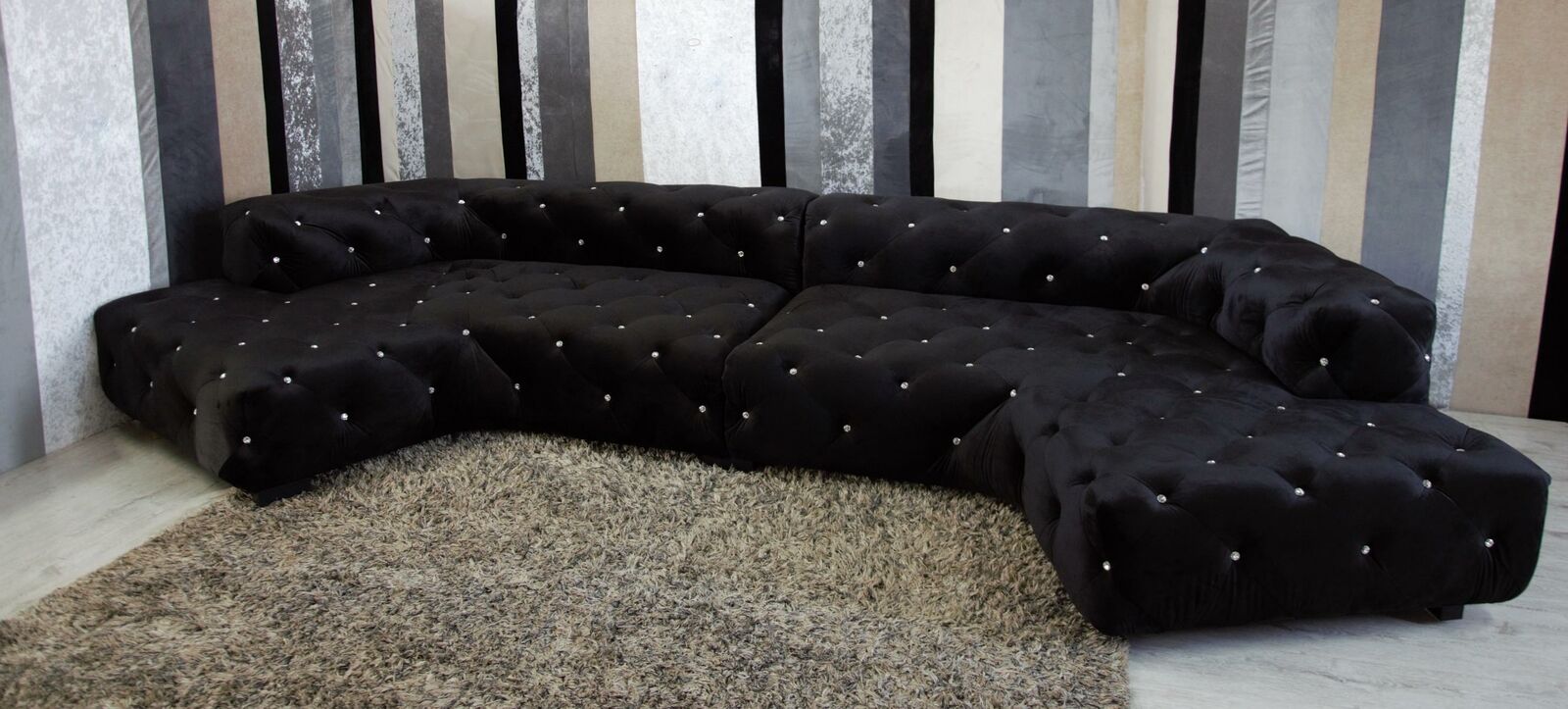 Classic designer Chesterfield velvet couch with crystal stones living area