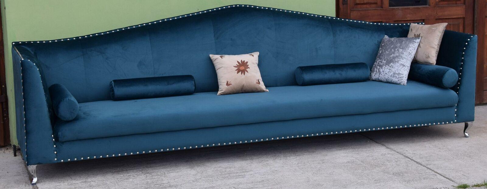 Chesterfield sofa 5-seater XXL couch upholstery fabric faux leather couches blue cover