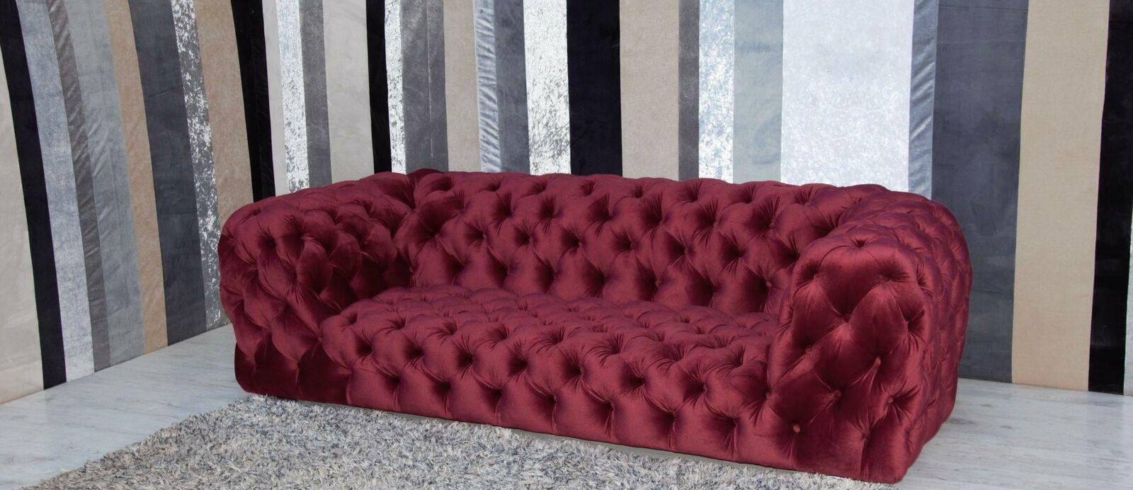 Red Chesterfield Sofa 3-Seater Designer Couch Textile Seat Upholstery Sofa New